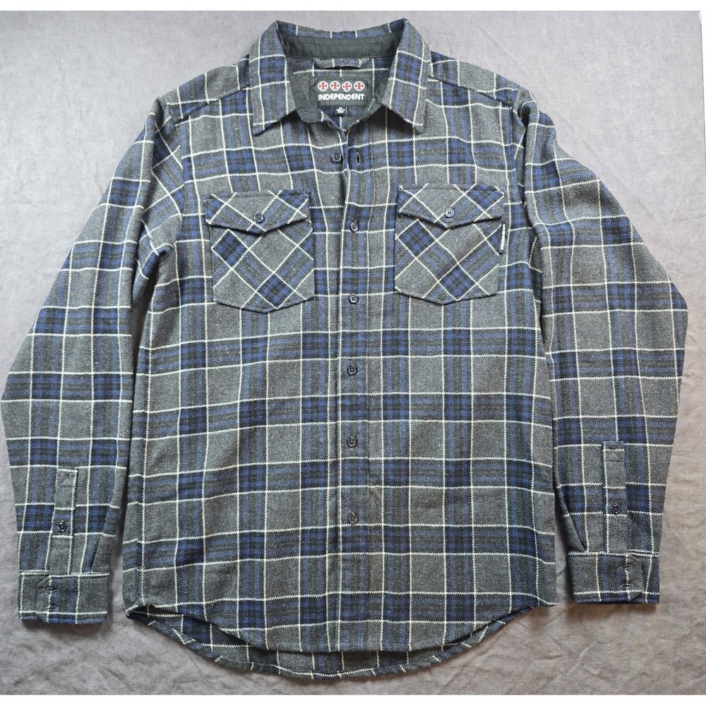 Independent Skateboards Men's Plaid Flannel Shirt Gray Long Sleeve Grunge Sz M